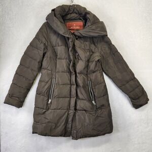 JETLAG Women Quilted Puffer Coat Hooded Brown Size M Full Zip Casual Winter Warm